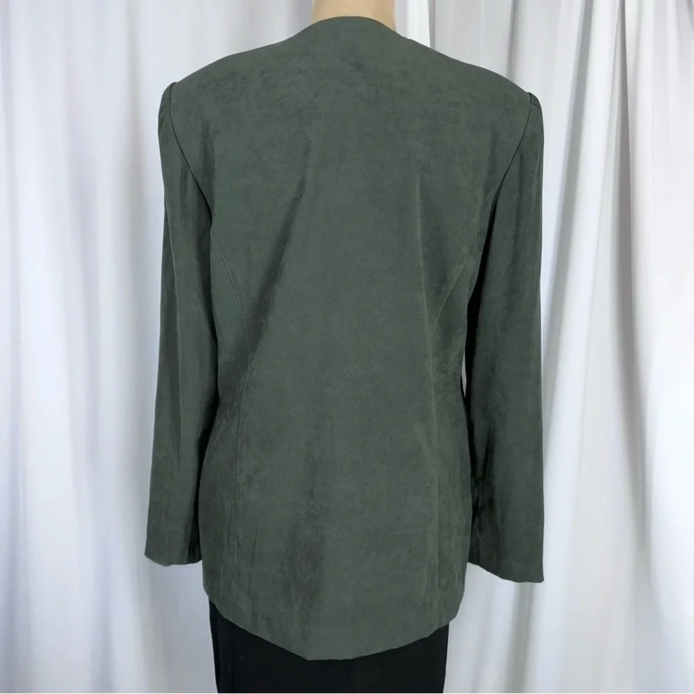 Vintage Maren Blazer Jacket Sz 8‎ Olive Green Faux Suede Button Front Old Money